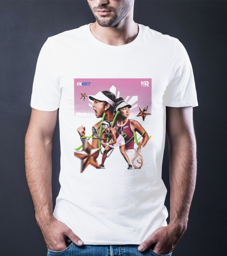 Alex Eala 1XBET Tennis Player Collage Gold Stars Pink T-Shirt