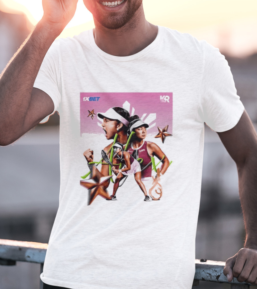 Alex Eala 1XBET Tennis Player Collage Gold Stars Pink T-Shirt