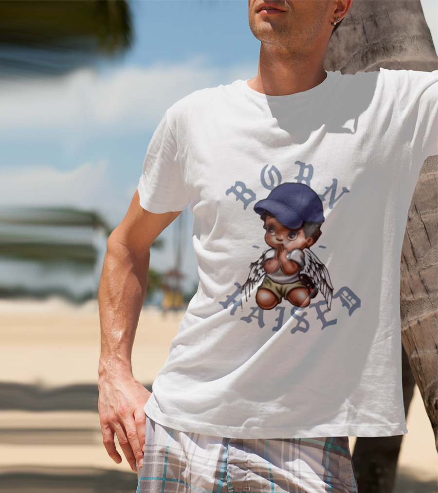 Born X Raised El Angel Cherub Praying With Wings And Cap T-Shirt