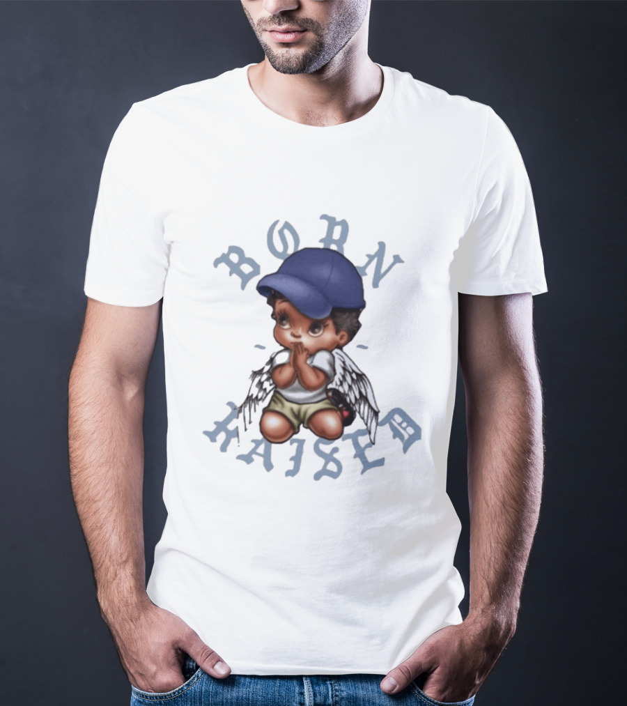 Born X Raised El Angel Cherub Praying With Wings And Cap T-Shirt