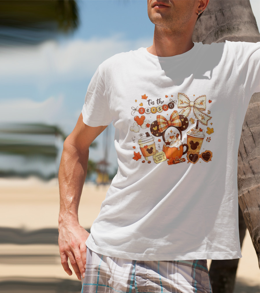 Tis The Season Disney Pumpkin Spice Autumn Coffee Ears And Bows T-Shirt