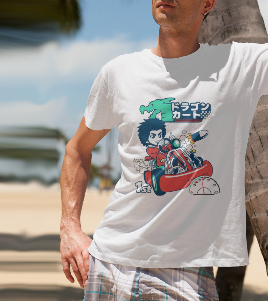 Dragon Kart Japanese Afro Racer 1st Place Red Vehicle Rocket Gauge T-Shirt