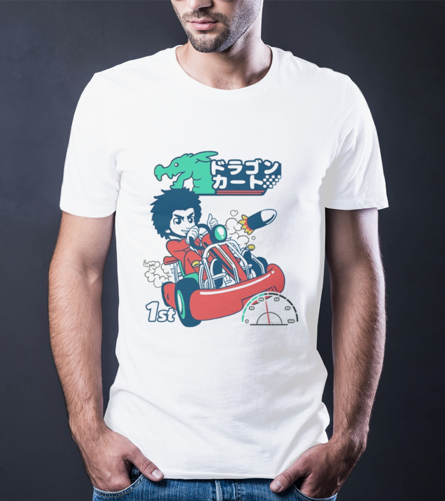 Dragon Kart Japanese Afro Racer 1st Place Red Vehicle Rocket Gauge T-Shirt