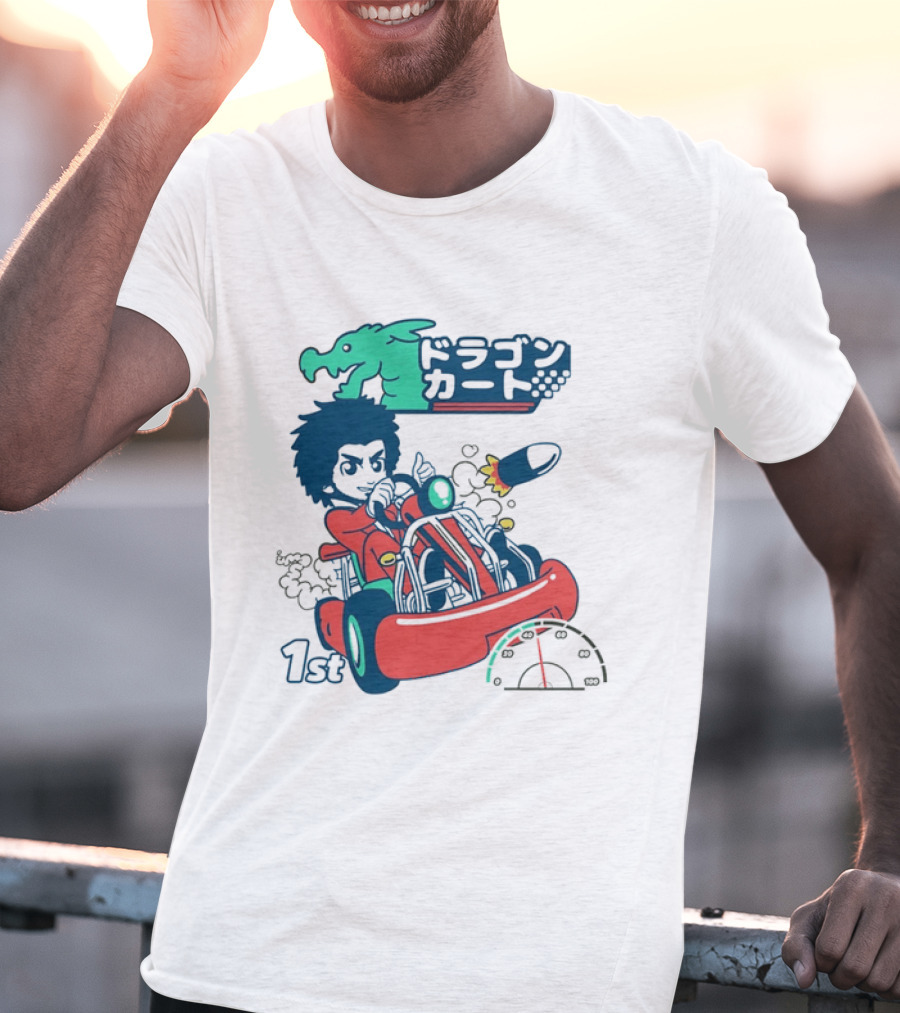 Dragon Kart Japanese Afro Racer 1st Place Red Vehicle Rocket Gauge T-Shirt