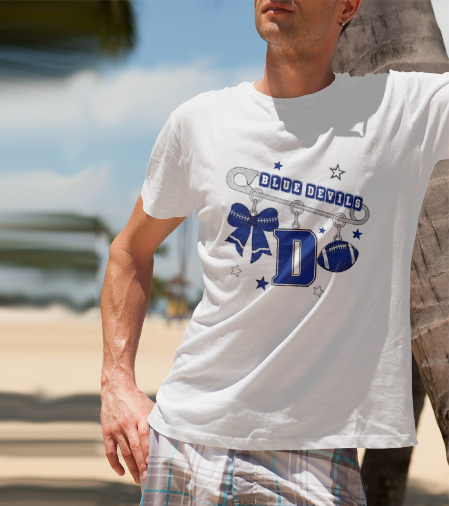 Duke Blue Devils Football Safety Pin Charms Bow Stars T-Shirt