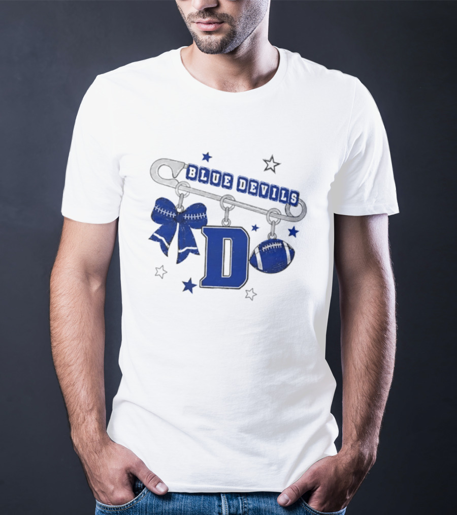 Duke Blue Devils Football Safety Pin Charms Bow Stars T-Shirt
