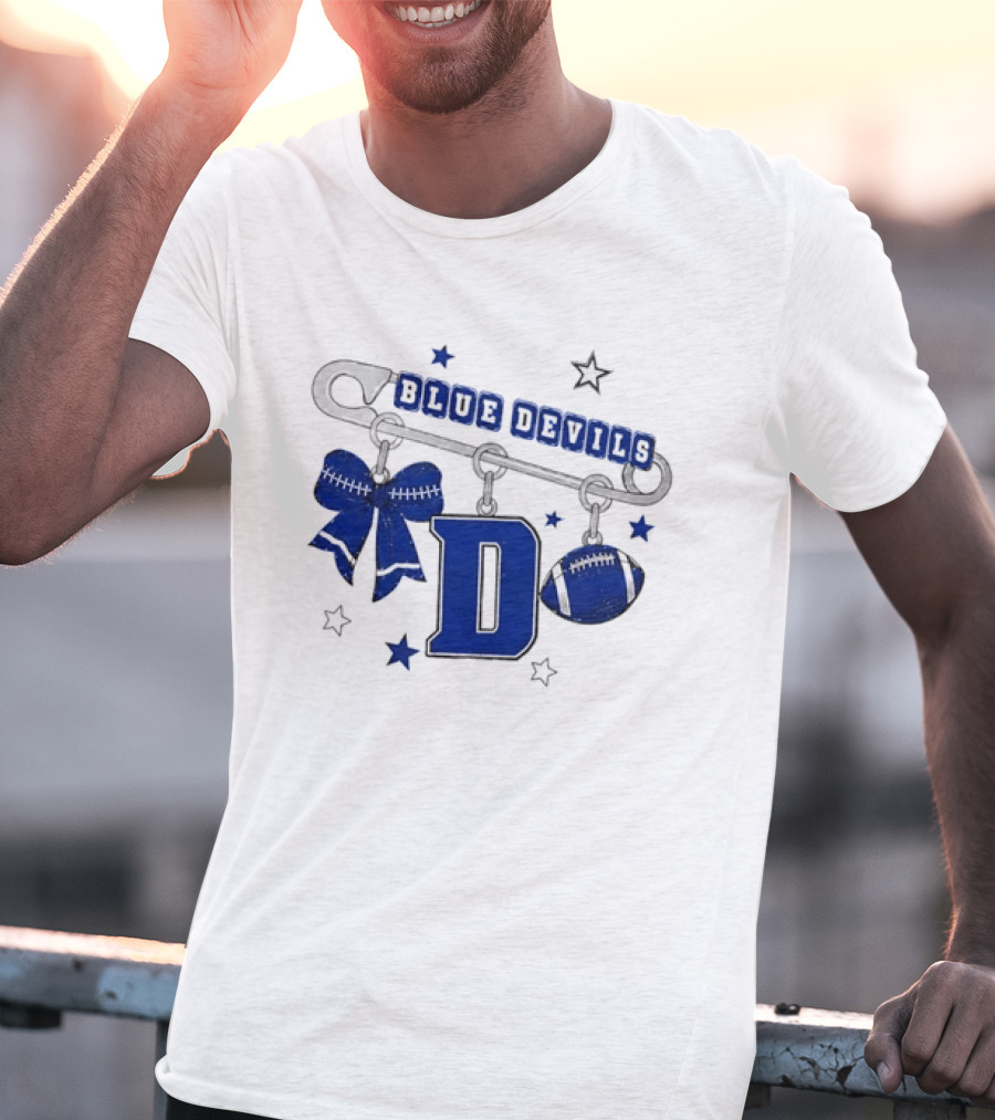 Duke Blue Devils Football Safety Pin Charms Bow Stars T-Shirt