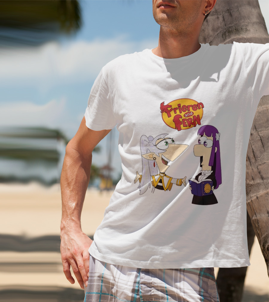 Frieren And Fern Animated Characters With Book And Unique Cartoon T-Shirt