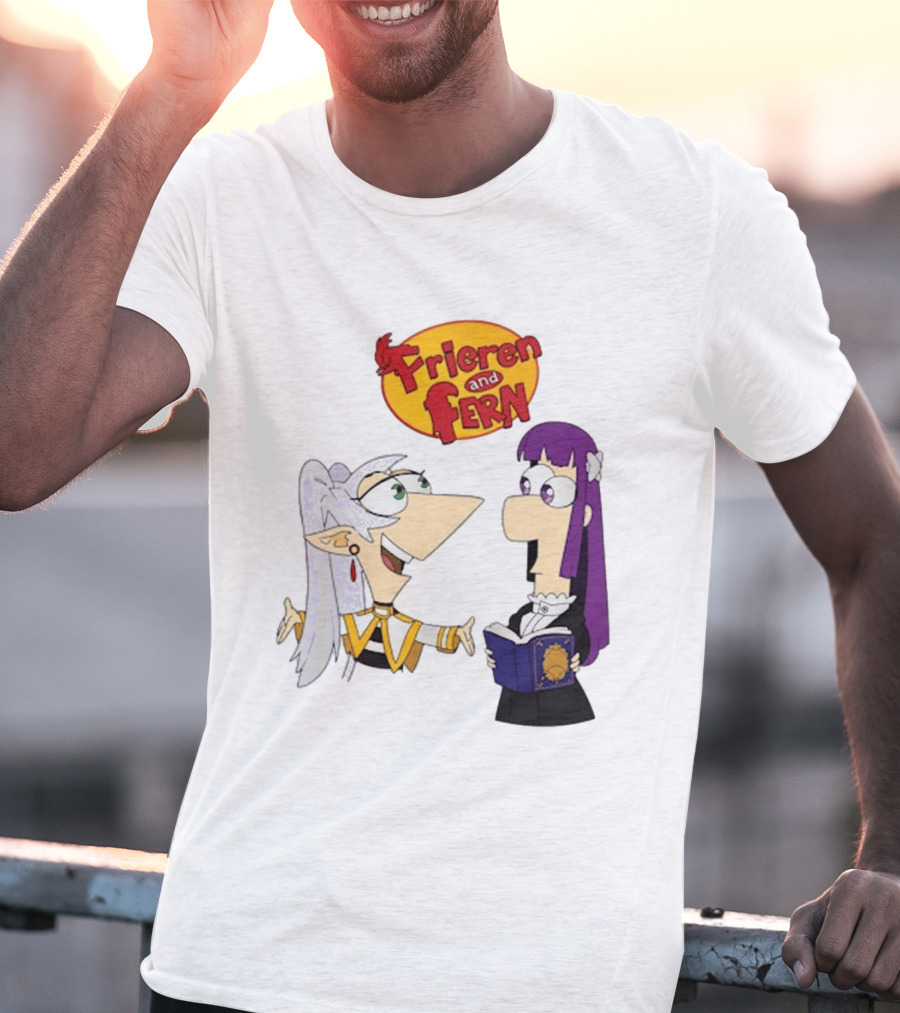 Frieren And Fern Animated Characters With Book And Unique Cartoon T-Shirt