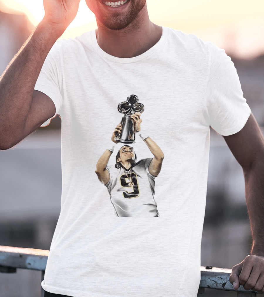 Drew Brees Saints Hall Of Fame 2026 Number 9 Trophy Celebration T-Shirt