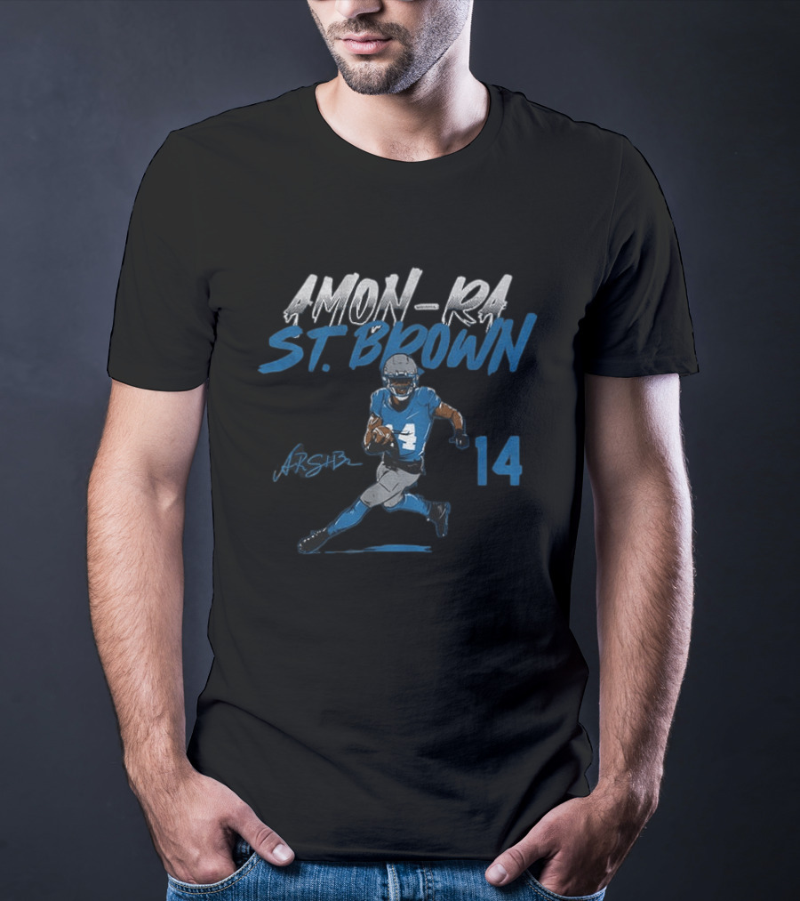 Amon Ra St. Brown Detroit Lions Football Player 14 Signature Edition T-Shirt