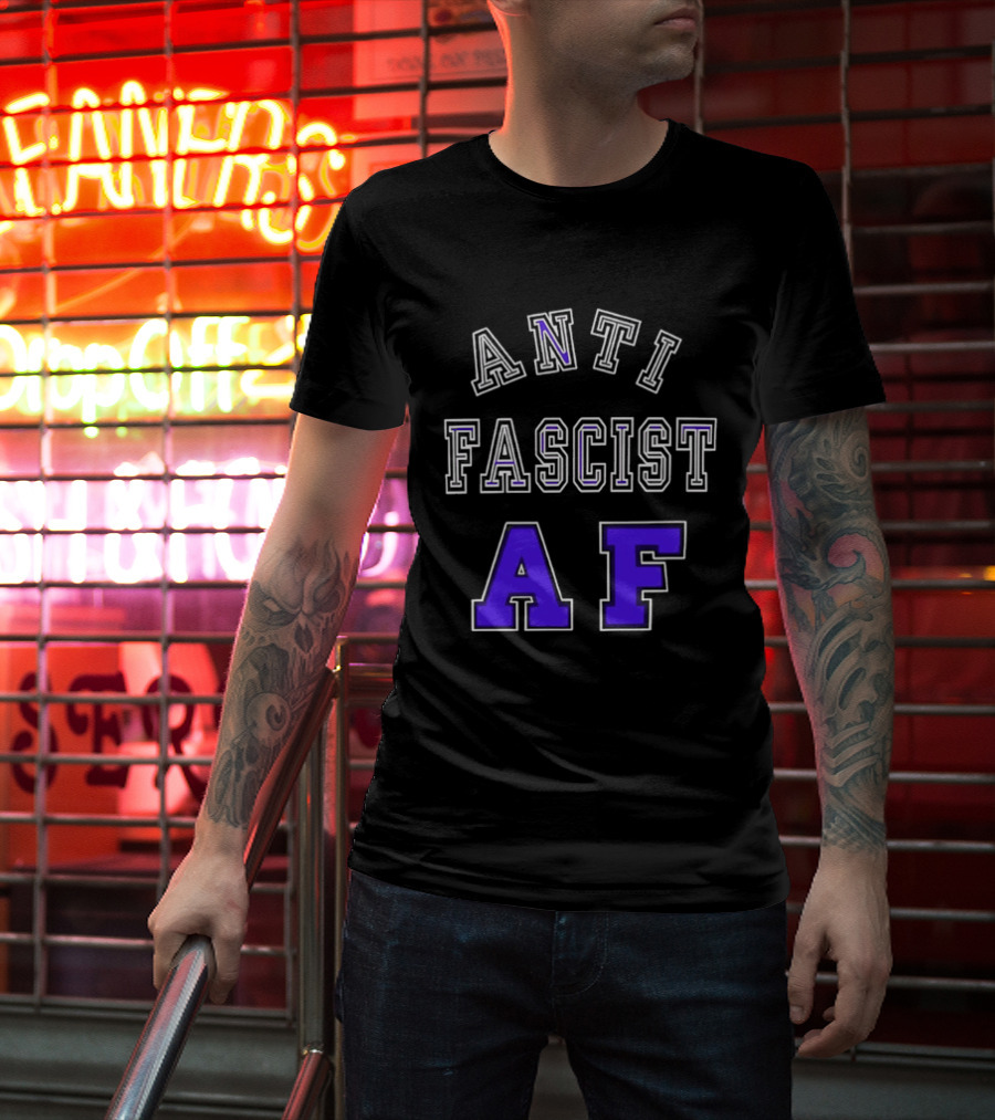 ANTI FASCIST AF Purple White Varsity Block стиль T-Shirt