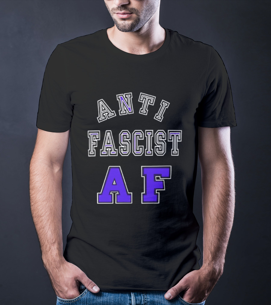 ANTI FASCIST AF Purple White Varsity Block стиль T-Shirt
