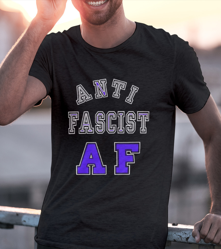 ANTI FASCIST AF Purple White Varsity Block стиль T-Shirt