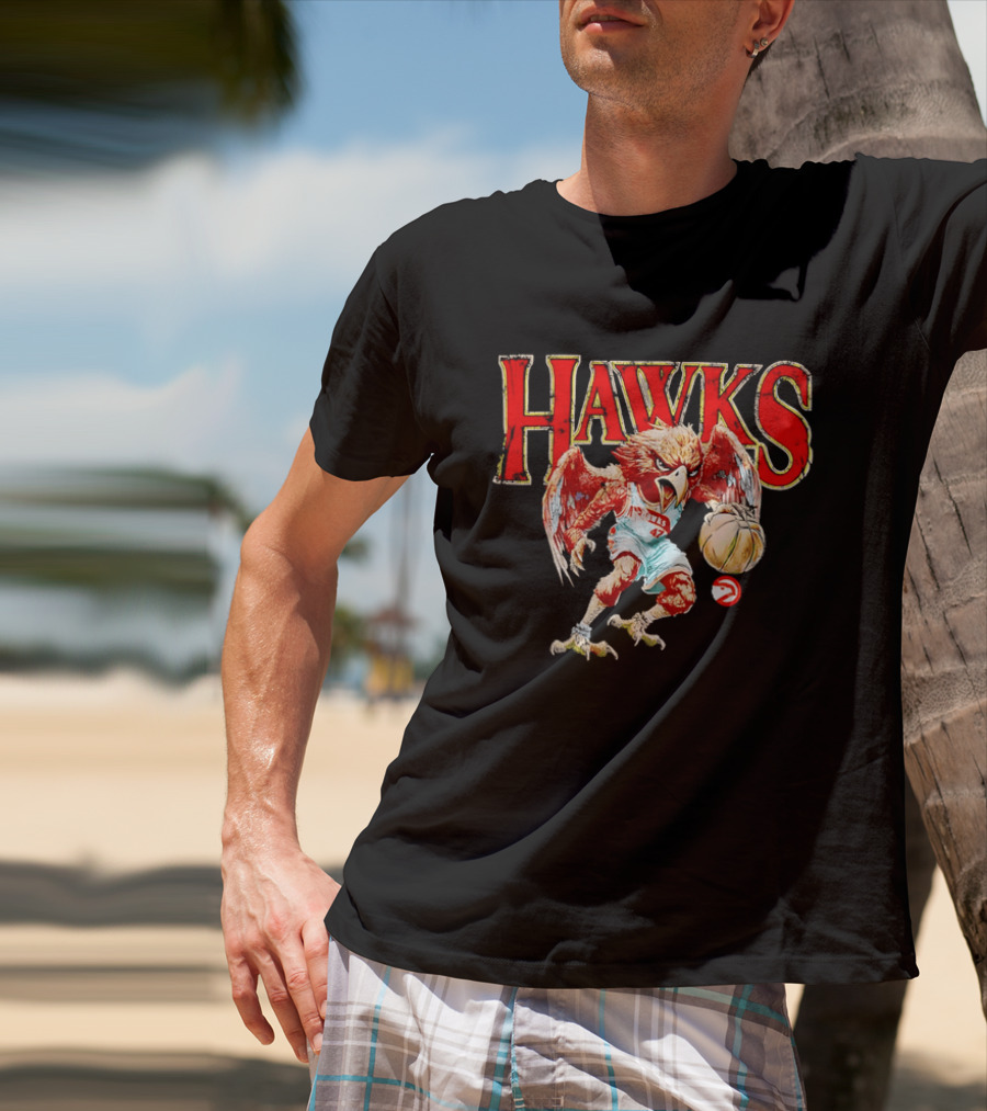 Atlanta Hawks Fierce Dribbling Cartoon Bird In NBA Jersey T-Shirt