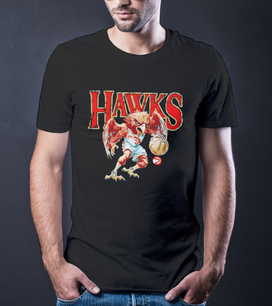 Atlanta Hawks Fierce Dribbling Cartoon Bird In NBA Jersey T-Shirt