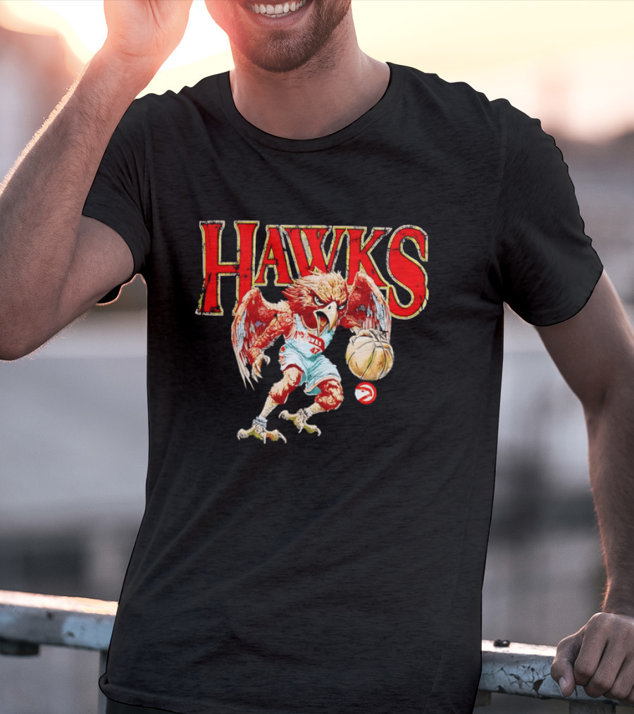 Atlanta Hawks Fierce Dribbling Cartoon Bird In NBA Jersey T-Shirt