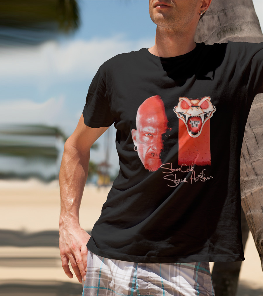 Austin 3 16 Stone Cold Steve Red Rattlesnake Head Signature T-Shirt