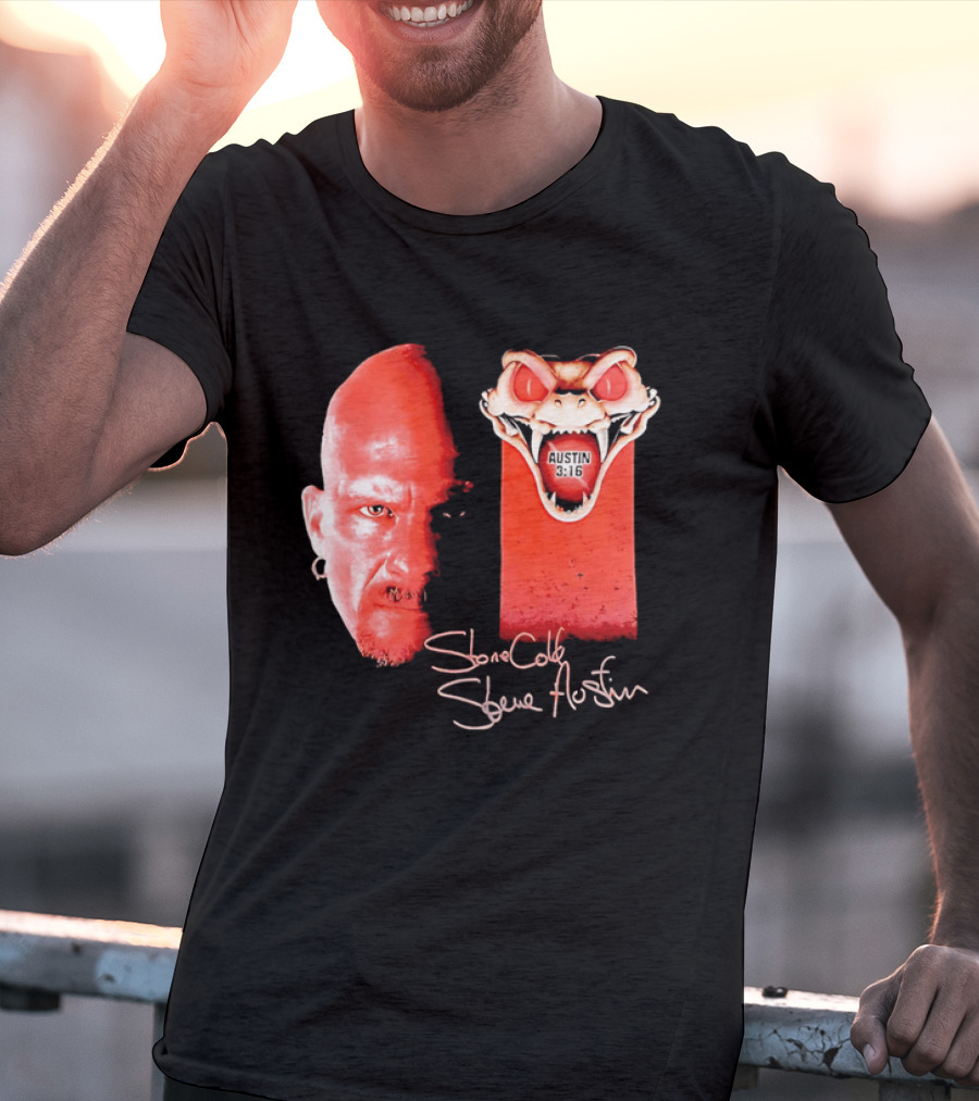 Austin 3 16 Stone Cold Steve Red Rattlesnake Head Signature T-Shirt