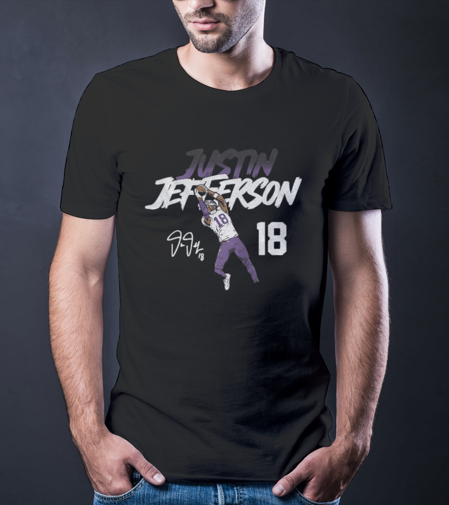 Justin Jefferson 18 Minnesota Vikings Football Star Catch NFL Player Signature T-Shirt