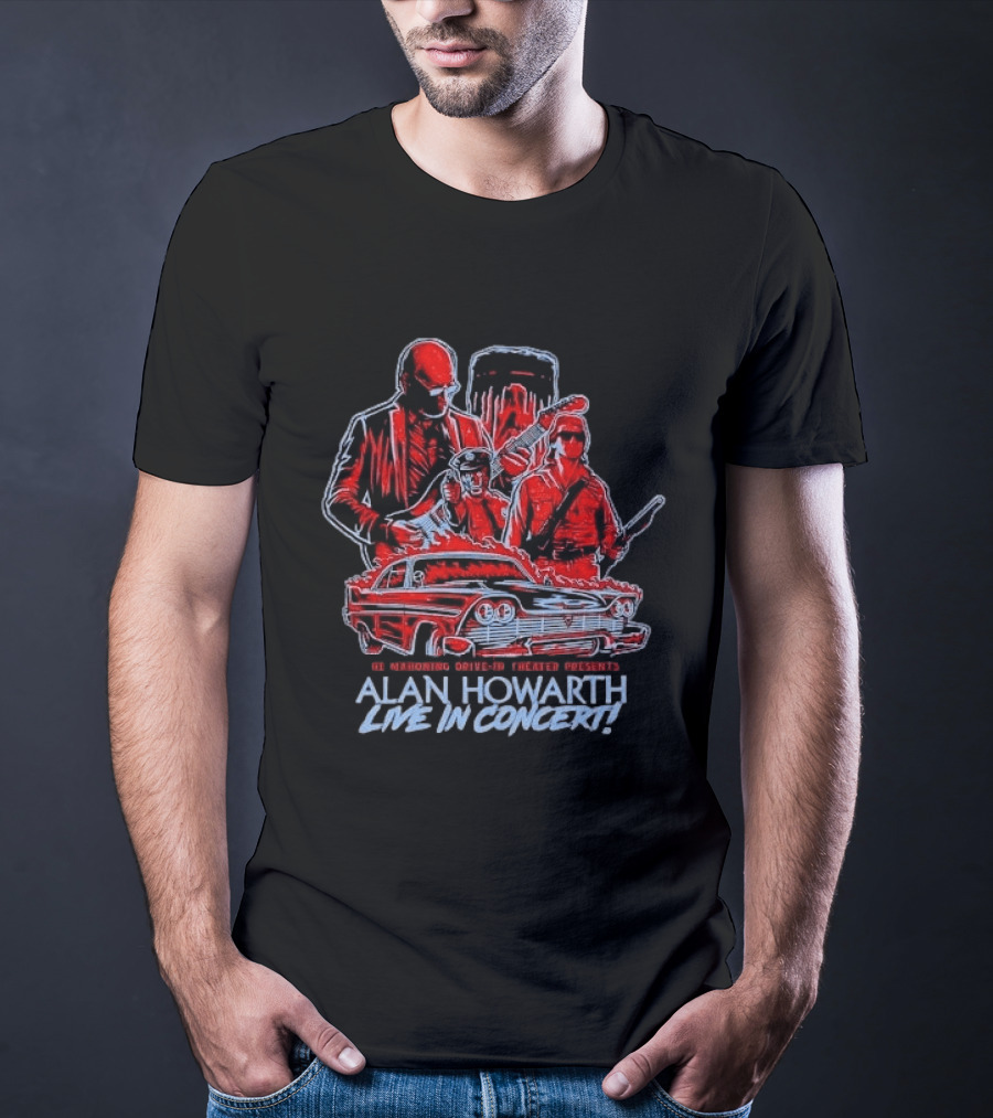 The Mahoning Drive In Theater Presents Alan Howarth Live Concert Horror Characters Flaming Car T-Shirt