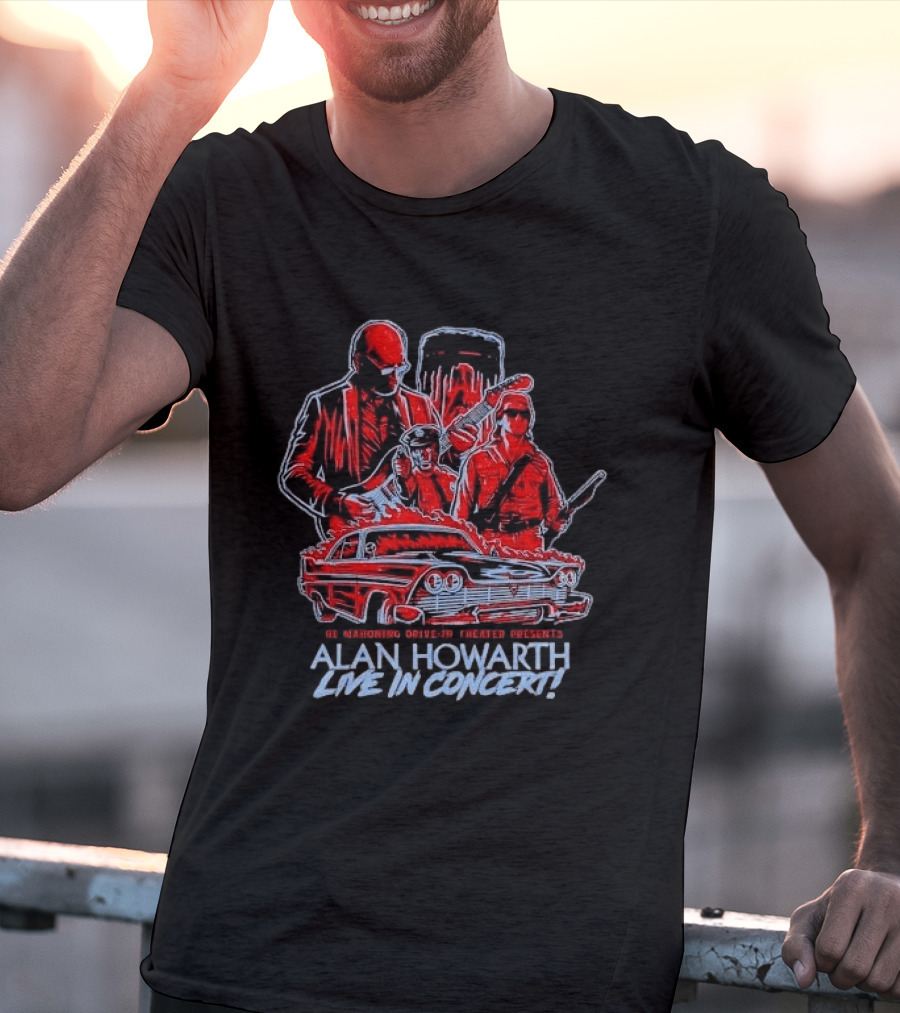 The Mahoning Drive In Theater Presents Alan Howarth Live Concert Horror Characters Flaming Car T-Shirt