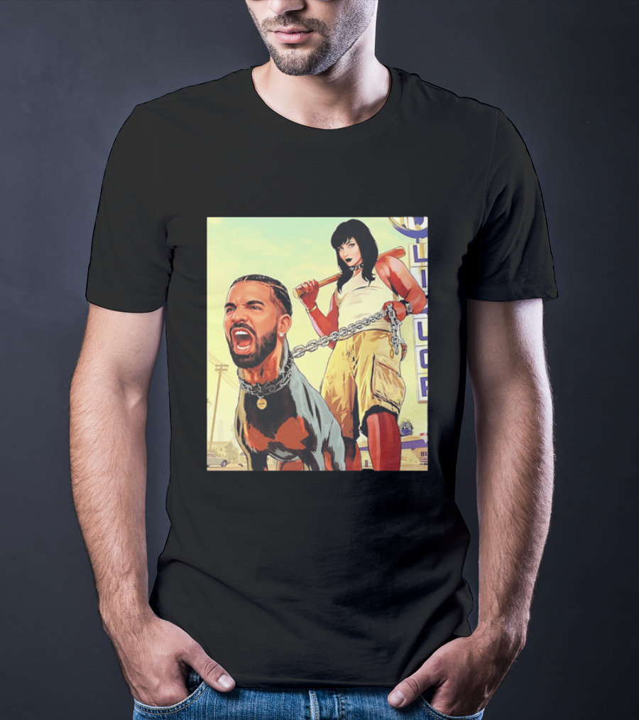 Drake Dog Head Chained To Goth Girl Art Cartoon T-Shirt
