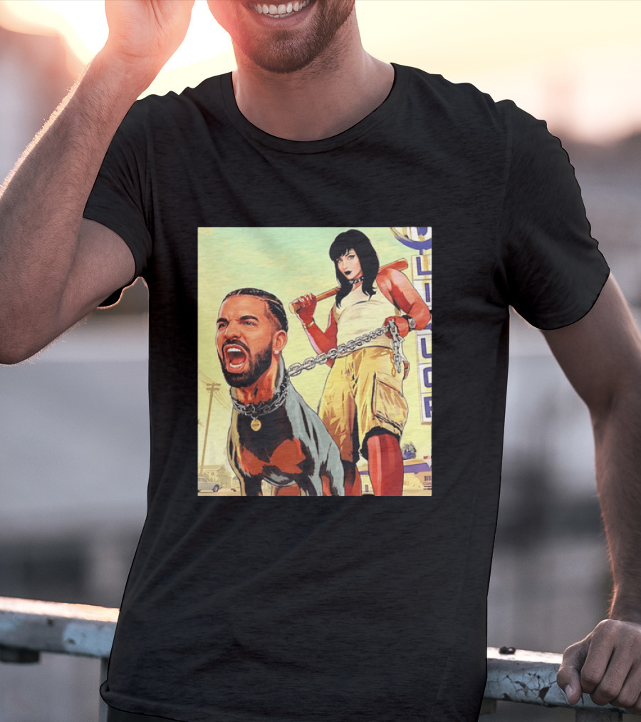 Drake Dog Head Chained To Goth Girl Art Cartoon T-Shirt