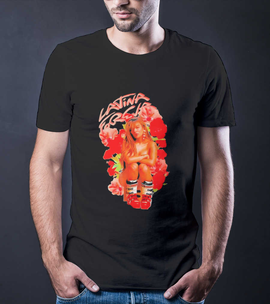 Latina Forever Woman Surrounded By Red Hibiscus With Ski Boots T-Shirt
