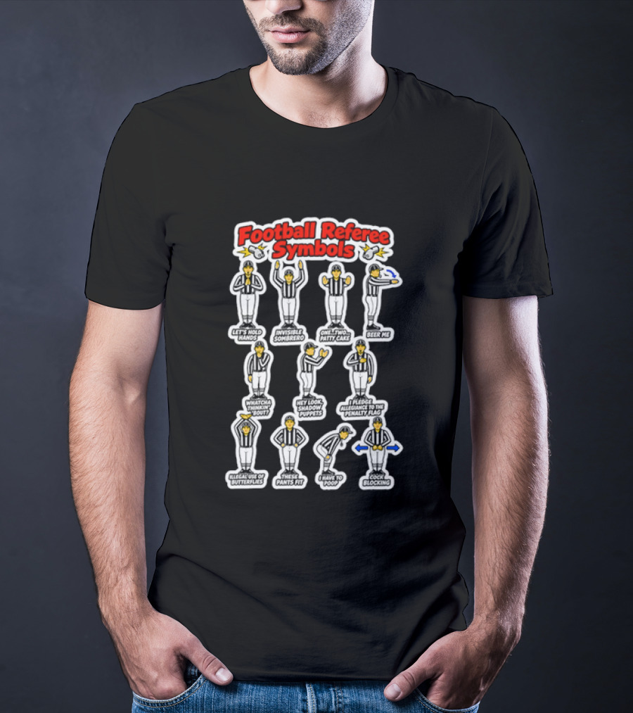 Football Referee Symbols Cartoon Referees Making Hand Signals T-Shirt