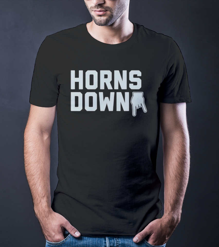 Horns Down Hand Gesture Block Lettering Pointing Finger Sign T-Shirt