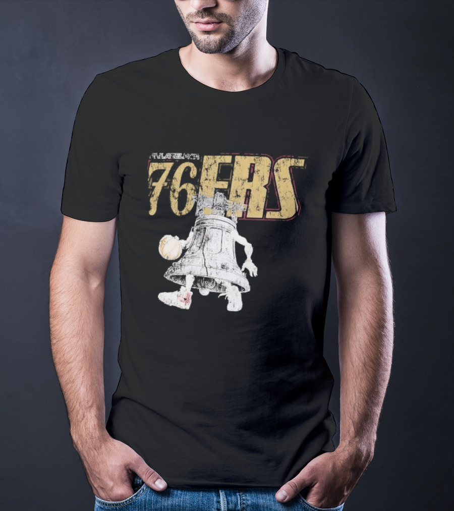 Philadelphia 76ers Distressed Liberty Bell Dribbling Basketball T-Shirt