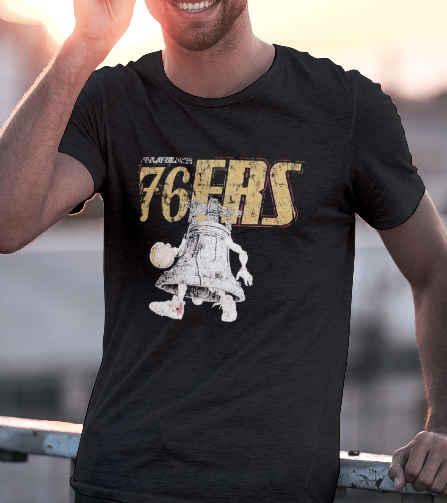 Philadelphia 76ers Distressed Liberty Bell Dribbling Basketball T-Shirt