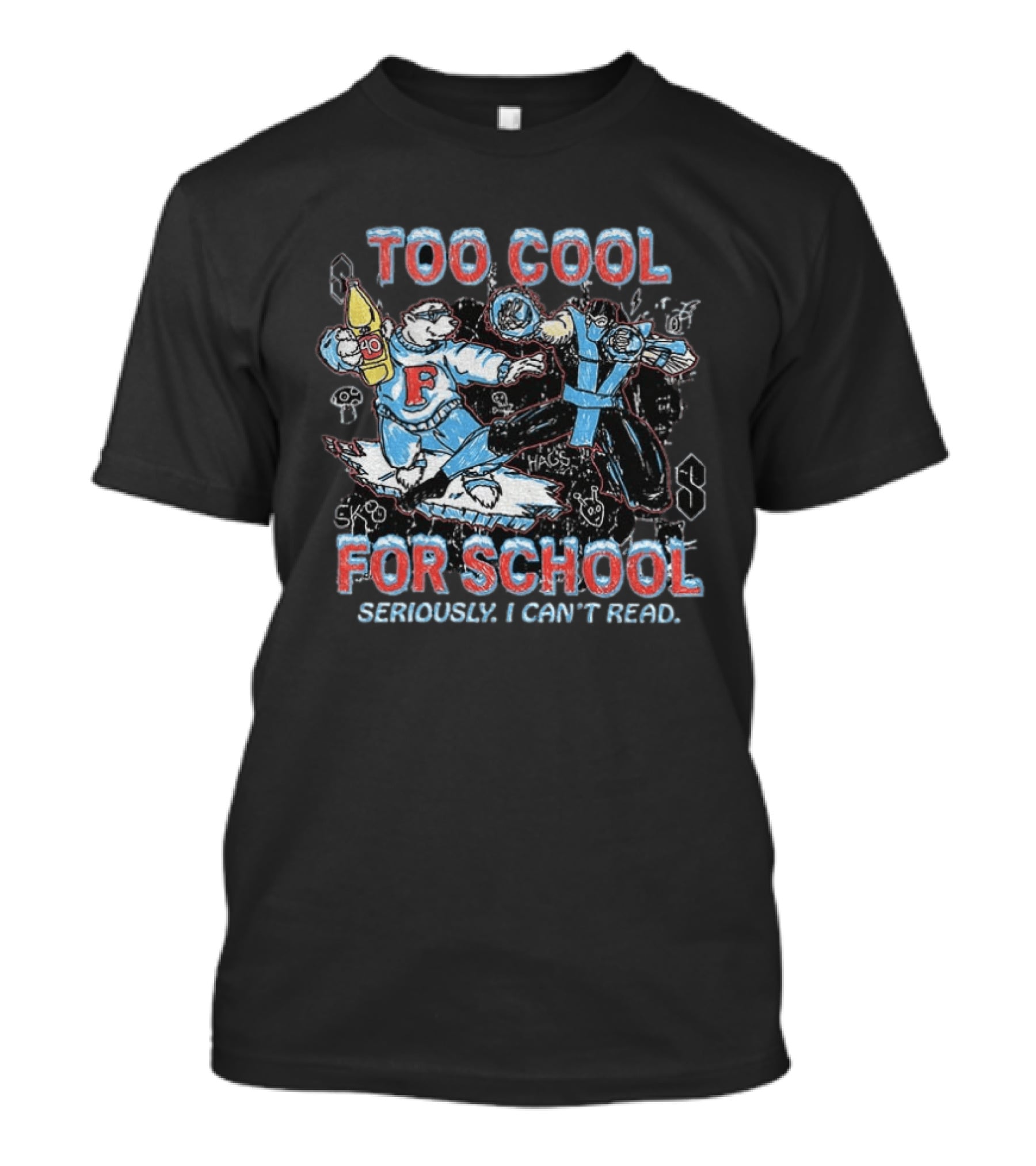 Too Cool For School Polar Bear Seriously I Can't Read T-Shirt