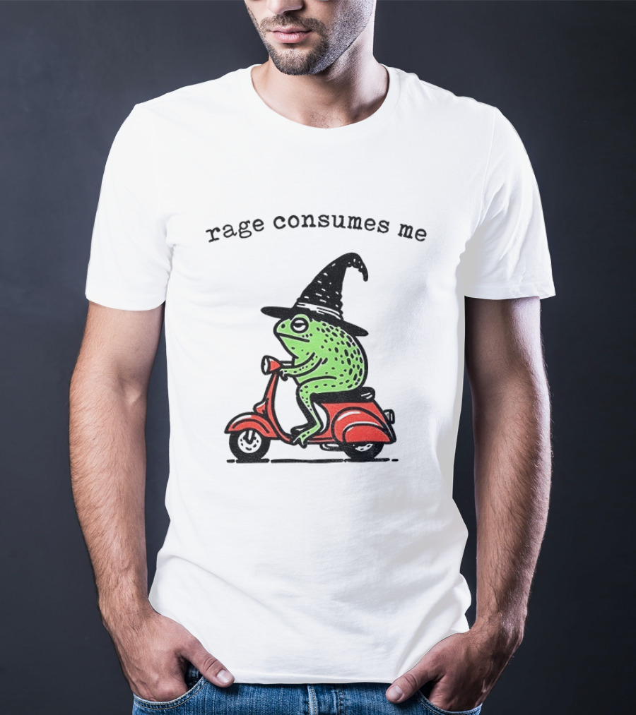 Rage Consumes Me Angry Wizard Frog Riding Scooter T-Shirt