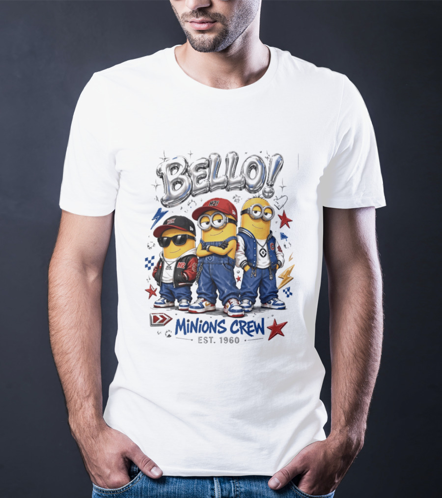 Bello Minions Crew Est 1960 Hip Hop Style Graphic With Stars And Lightning Bolts T-Shirt