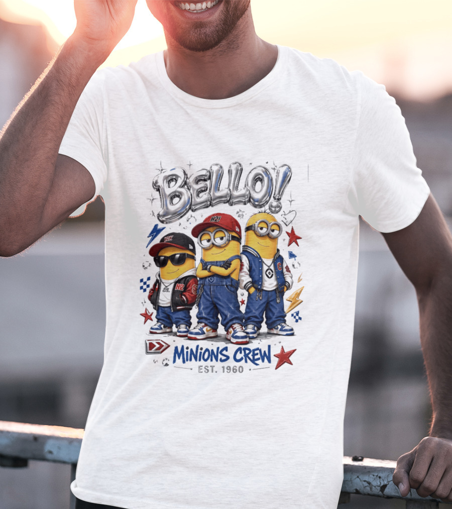 Bello Minions Crew Est 1960 Hip Hop Style Graphic With Stars And Lightning Bolts T-Shirt