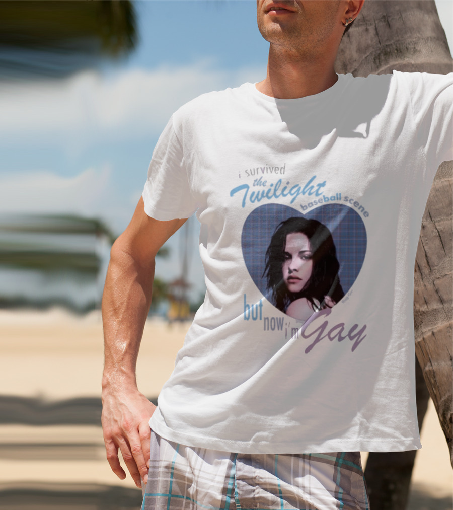 I Survived The Twilight Baseball Scene But Now I'm Gay Twilight Baseball Scene With Iconic Character In Heart Frame T-Shirt