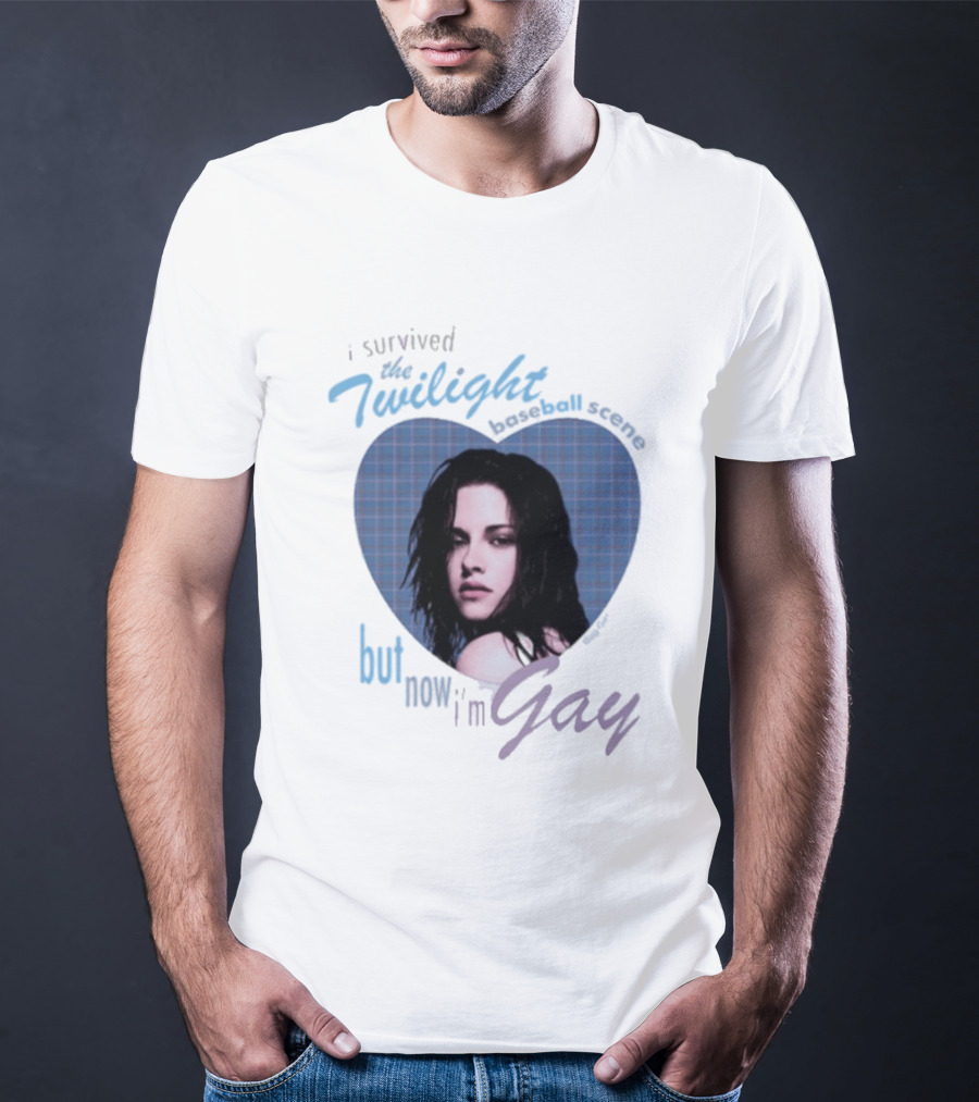 I Survived The Twilight Baseball Scene But Now I'm Gay Twilight Baseball Scene With Iconic Character In Heart Frame T-Shirt