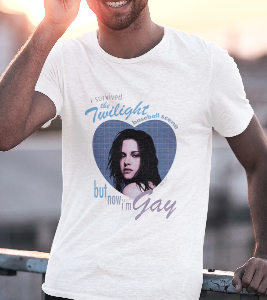 I Survived The Twilight Baseball Scene But Now I'm Gay Twilight Baseball Scene With Iconic Character In Heart Frame T-Shirt