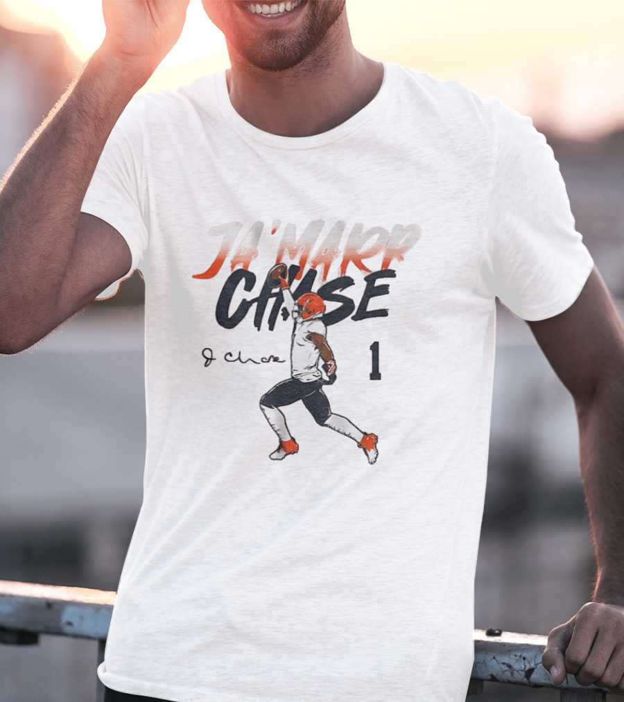 Ja'marr Chase Bengals Player Number One Signature NFLPA T-Shirt