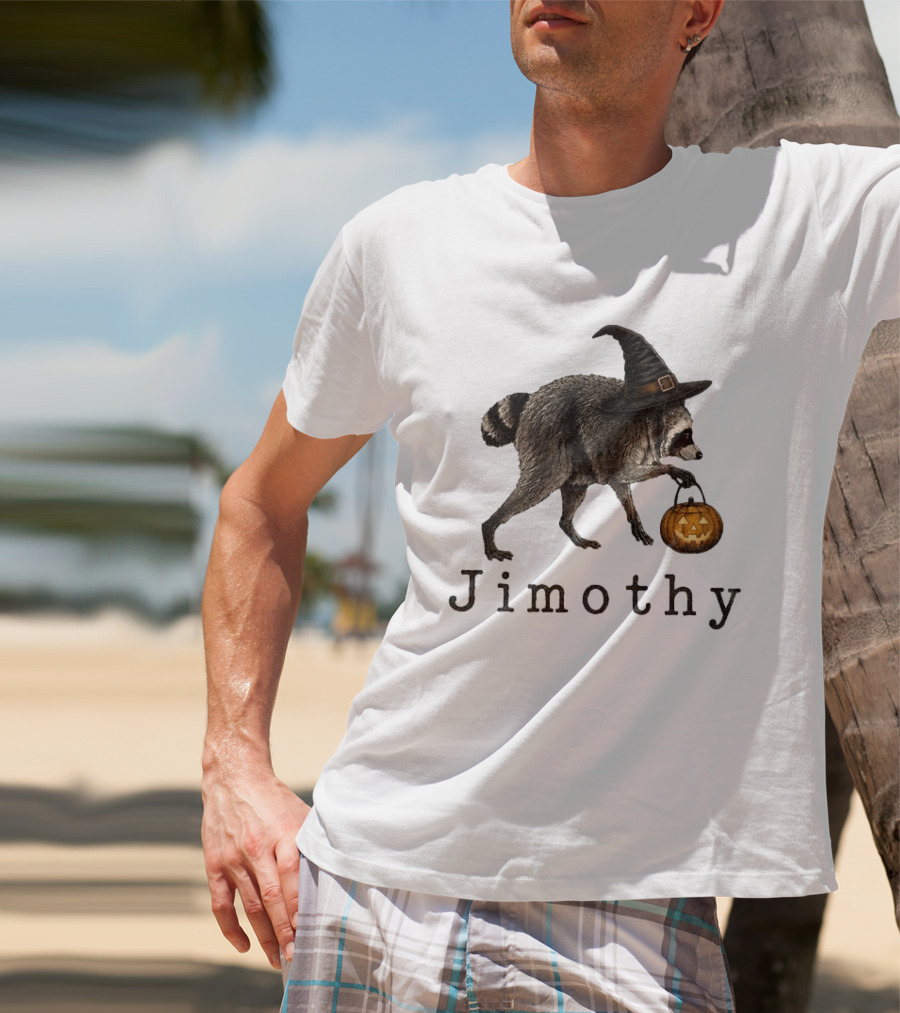 Jimothy Raccoon Witch Hat Pumpkin Candy Bucket T-Shirt