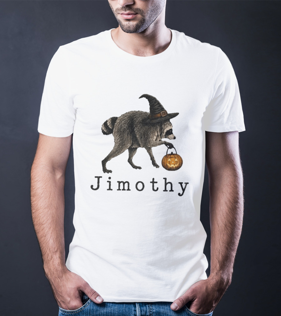 Jimothy Raccoon Witch Hat Pumpkin Candy Bucket T-Shirt