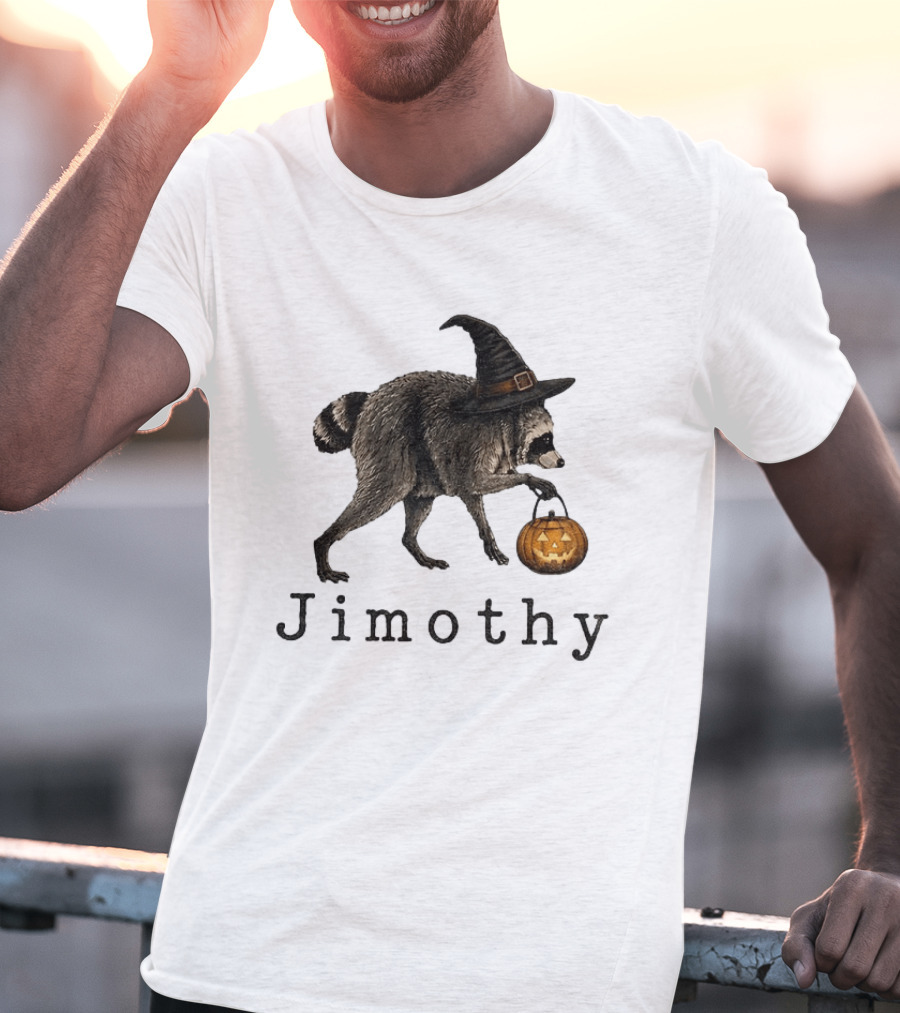 Jimothy Raccoon Witch Hat Pumpkin Candy Bucket T-Shirt