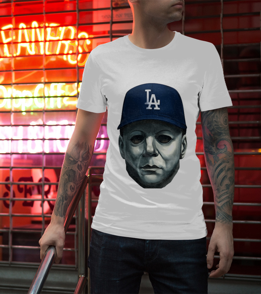 Michael Myers LA Dodgers Cap Halloween Horror T-Shirt