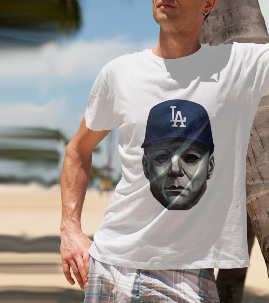 Michael Myers LA Dodgers Cap Halloween Horror T-Shirt