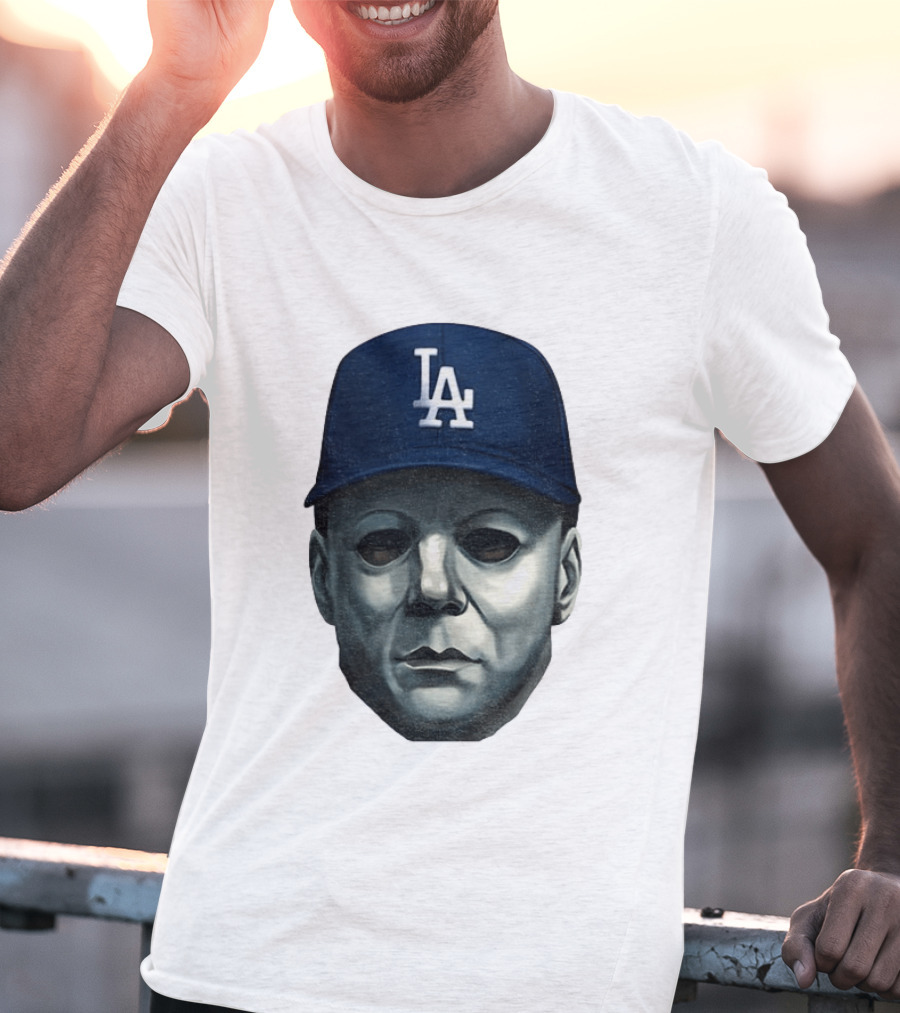 Michael Myers LA Dodgers Cap Halloween Horror T-Shirt