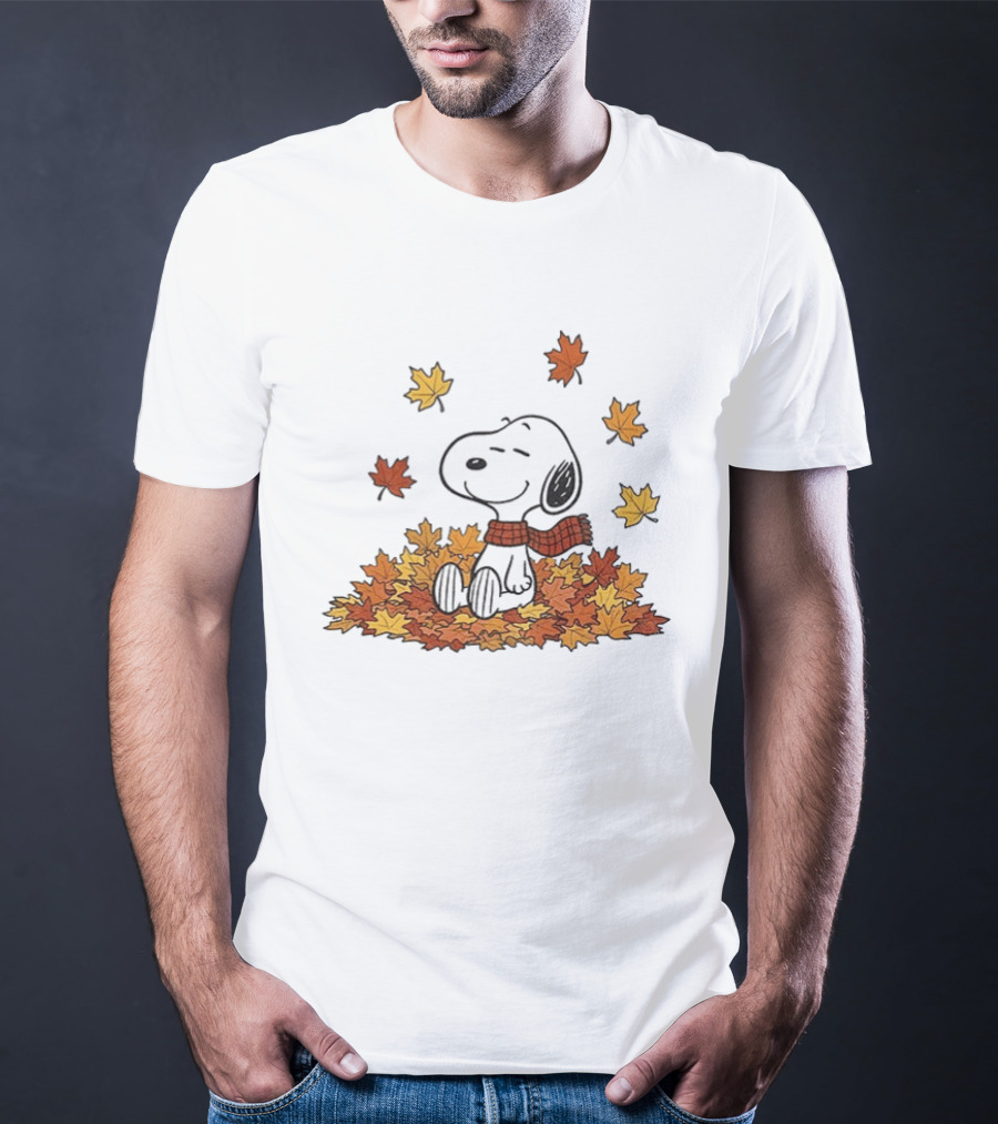 Snoopy Peanuts Autumn Leaves Fall Sitting Relaxing Scarf T-Shirt