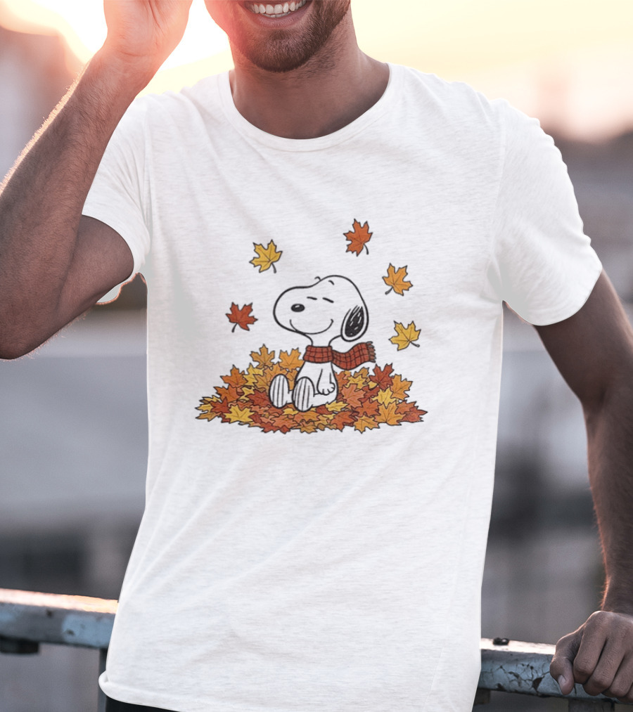 Snoopy Peanuts Autumn Leaves Fall Sitting Relaxing Scarf T-Shirt