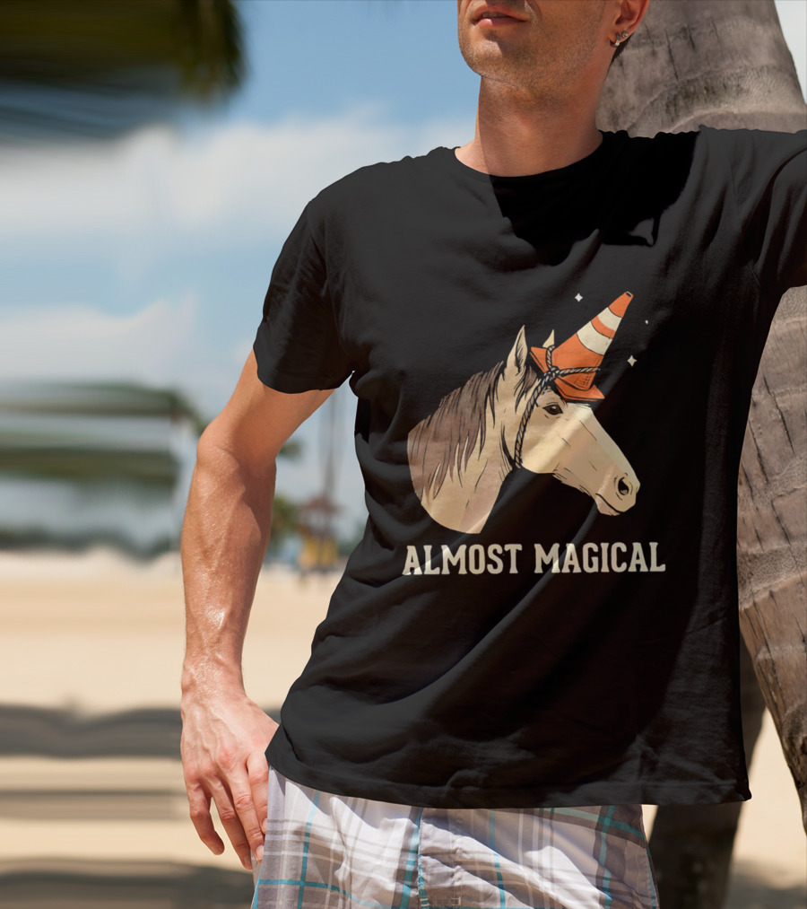 Almost Magical Horse With Traffic Cone Hat T-Shirt